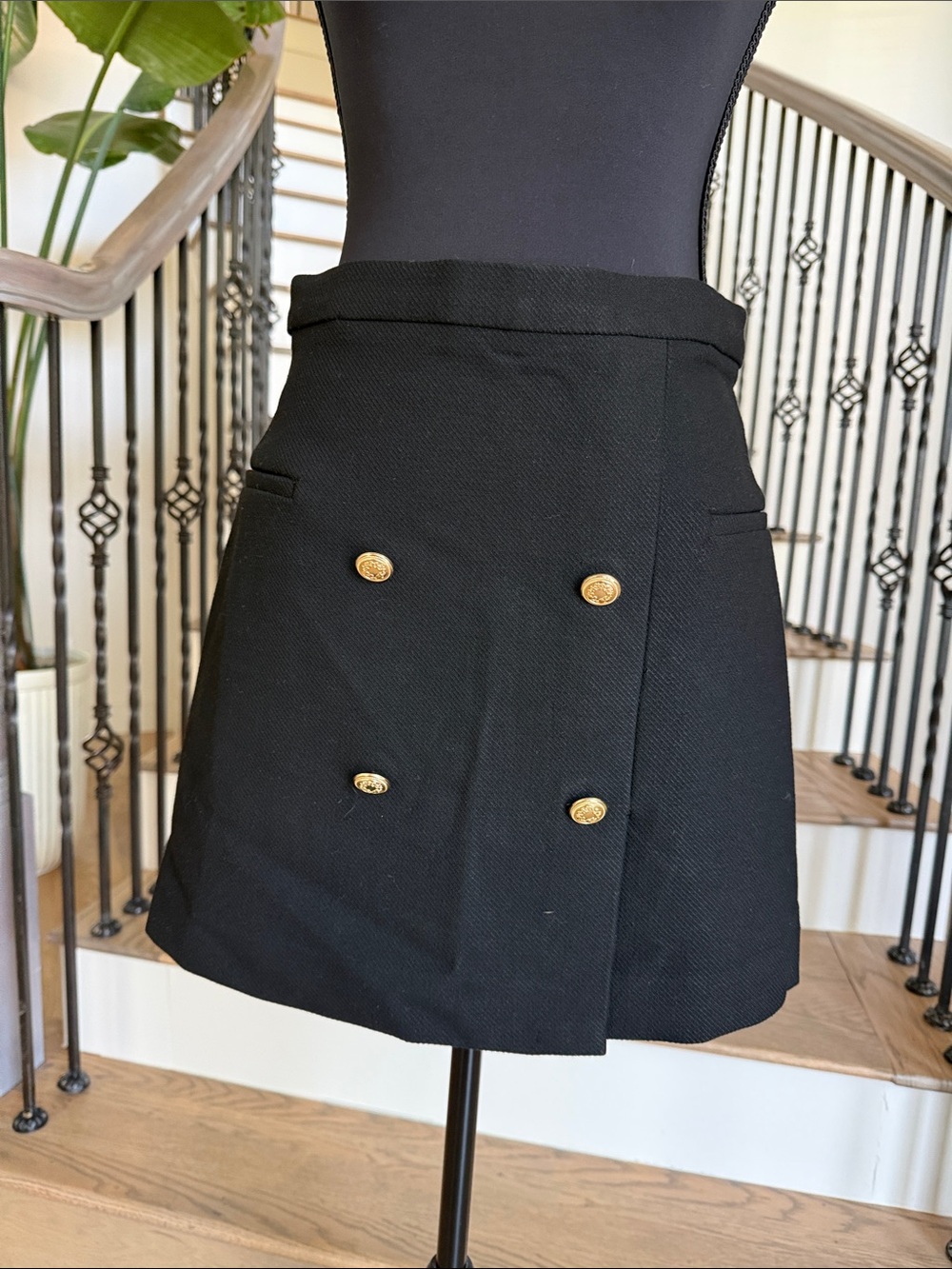 H&M Classic Black Double-Breasted Mini Skirt with Gold Buttons (US 6)
